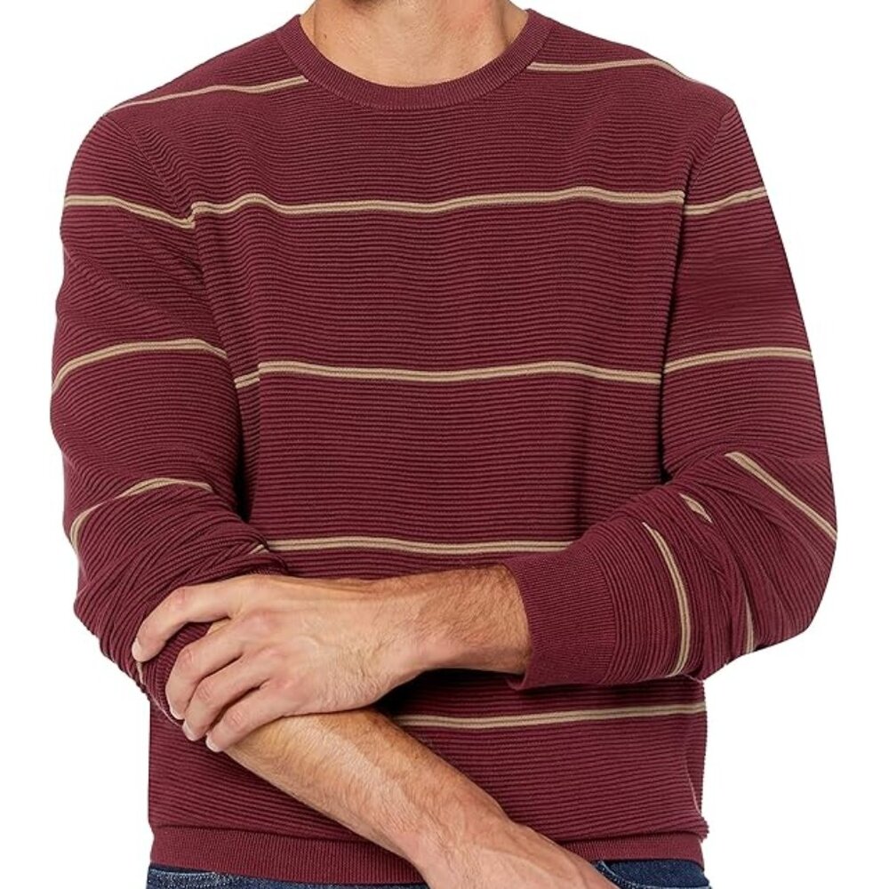 GOODTHREADS Men's Crewneck Sweater Burgundy Striped M